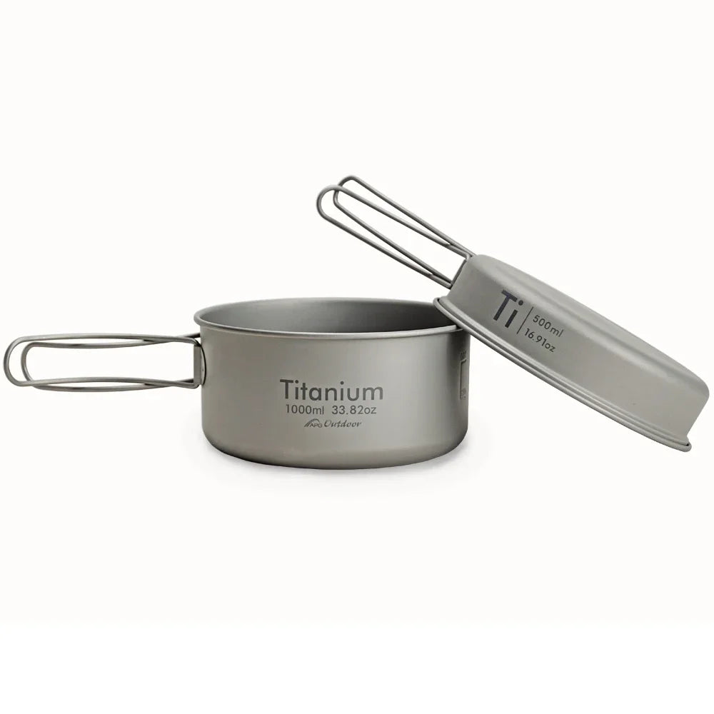 APG Ultralight Titanium Camping Cookware Set – Lightweight Folding Handle Pan & Bowl