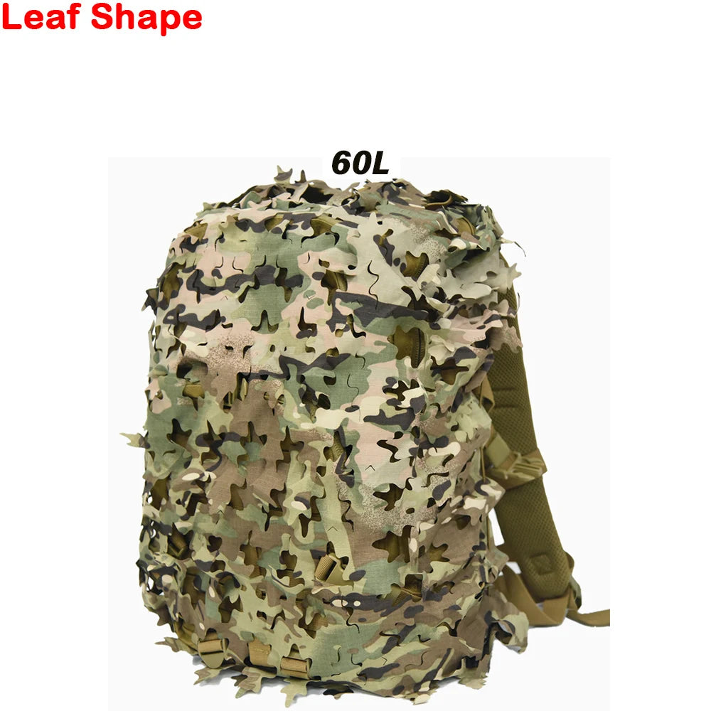 3D Camo Net Backpack Cover – Laser Cut Camouflage for Hunting & Paintball (60L/80L)