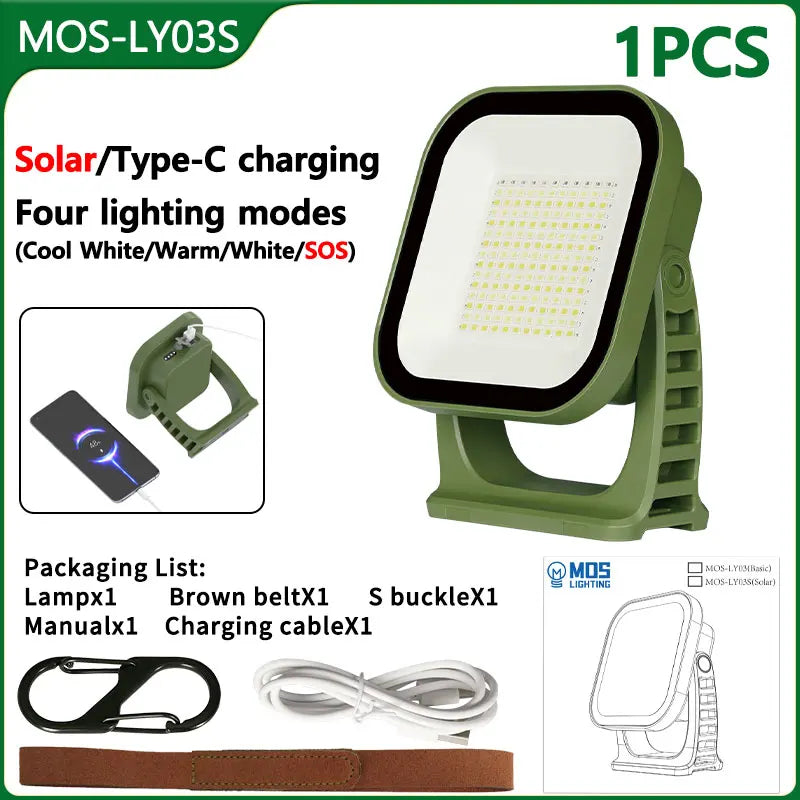 MOSLIGHTING Solar Charging Camping Lantern - 80W LED with Magnetic Base & Zoom Torch