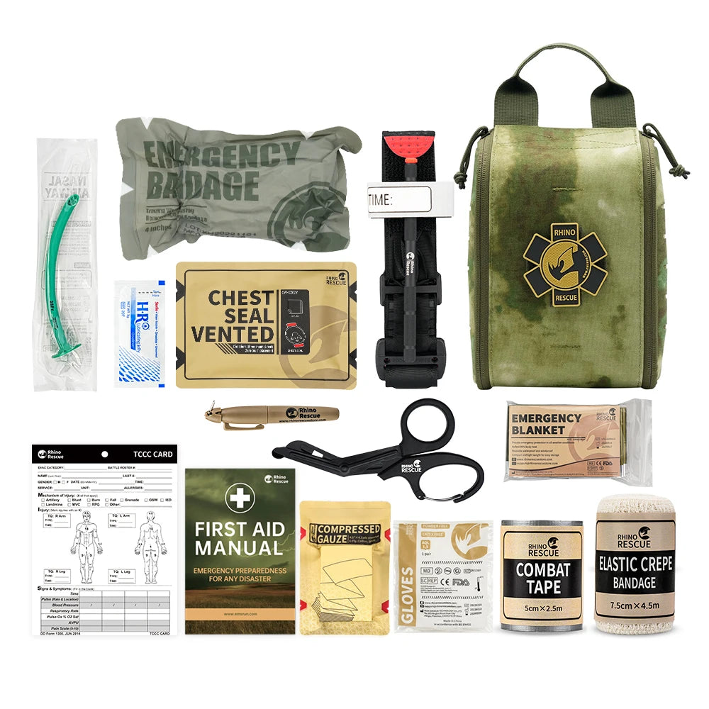 RHINO RESCUE EDC IFAK Survival Trauma Kit – Tactical First Aid Pouch for Camping & Hiking