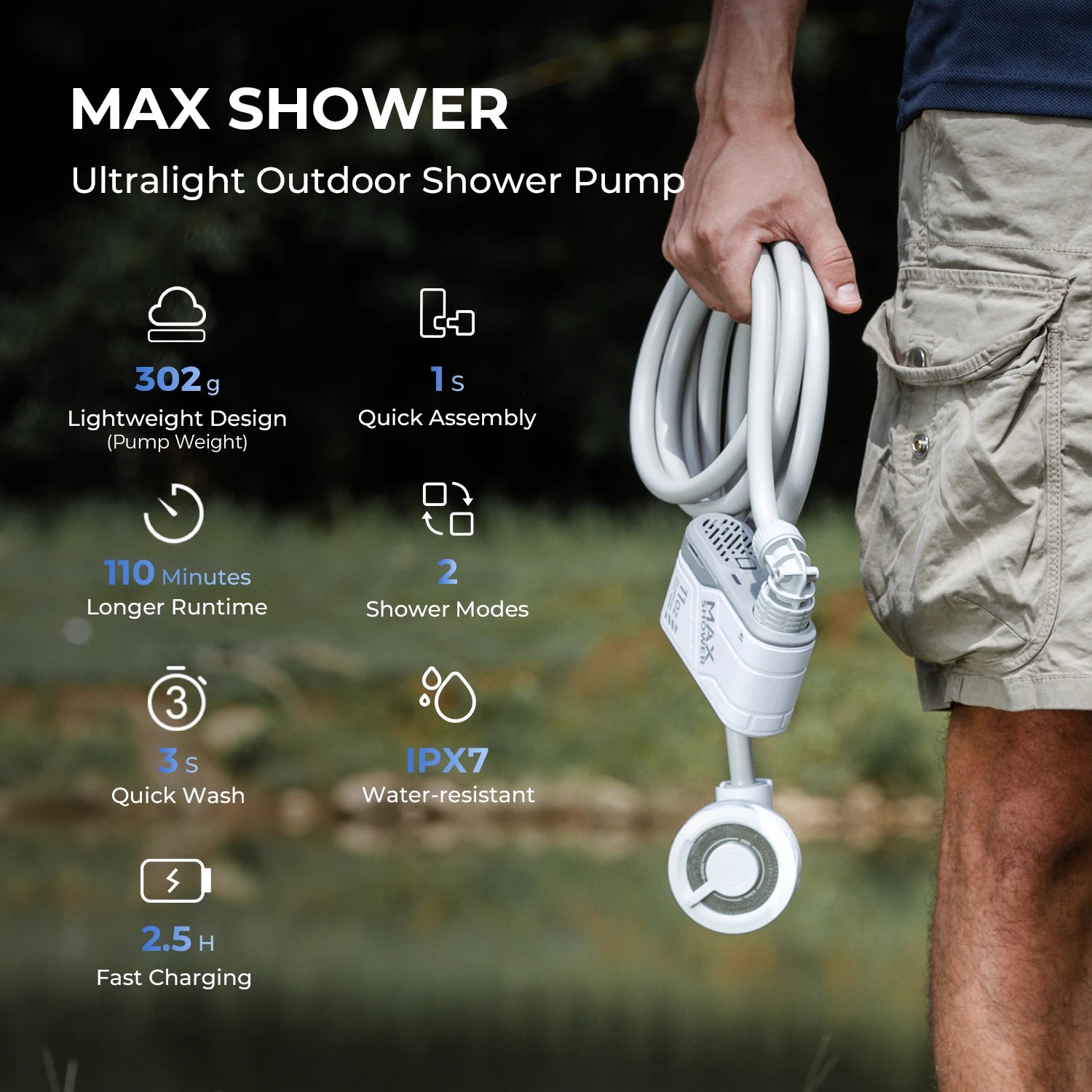 FLEXTAILGEAR MAX SHOWER Portable Electric Camping Shower Pump