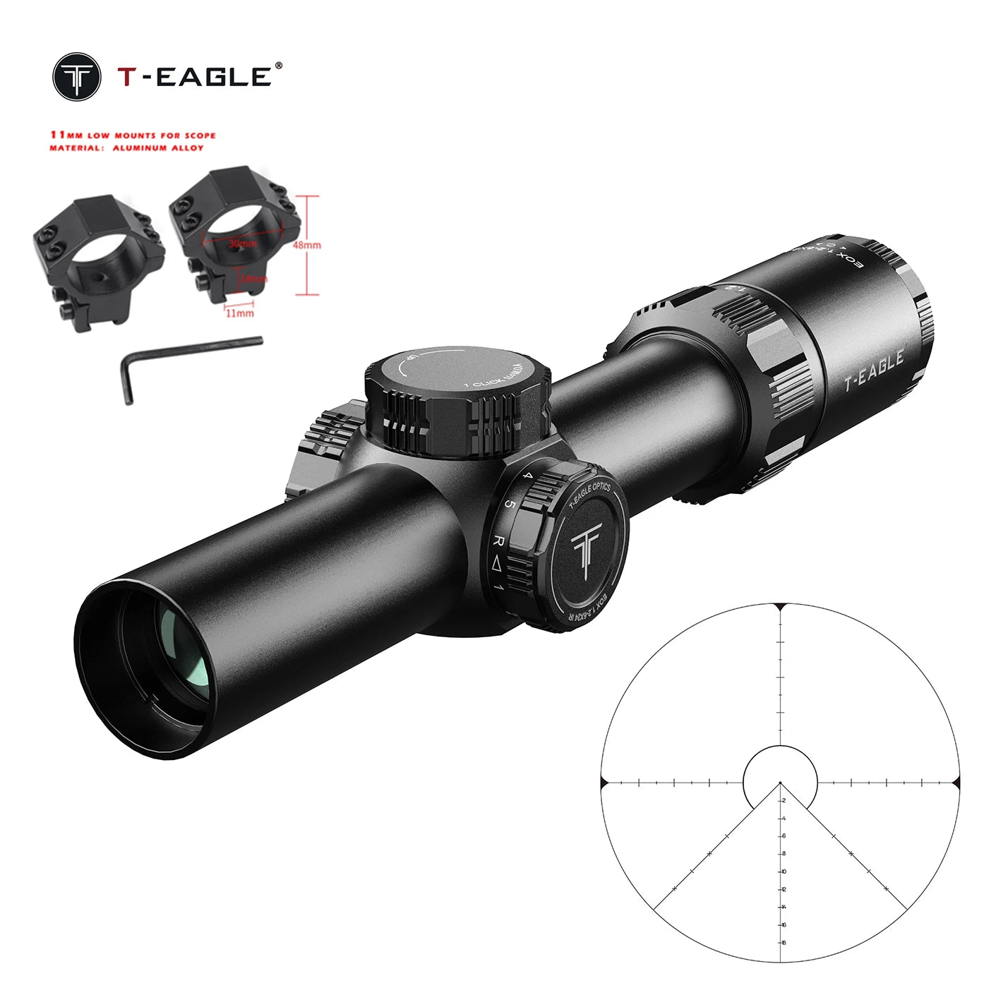 T-EAGLE EOX 1.2-6×24 IR Tactical LPVO Rifle Scope - Illuminated Variable Optic for Hunting