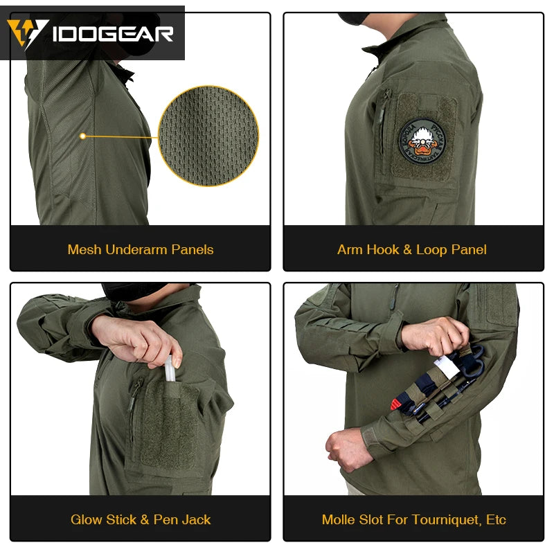 IDOGEAR UFS Tactical Shirt – Breathable Combat BDU with Elbow Pads