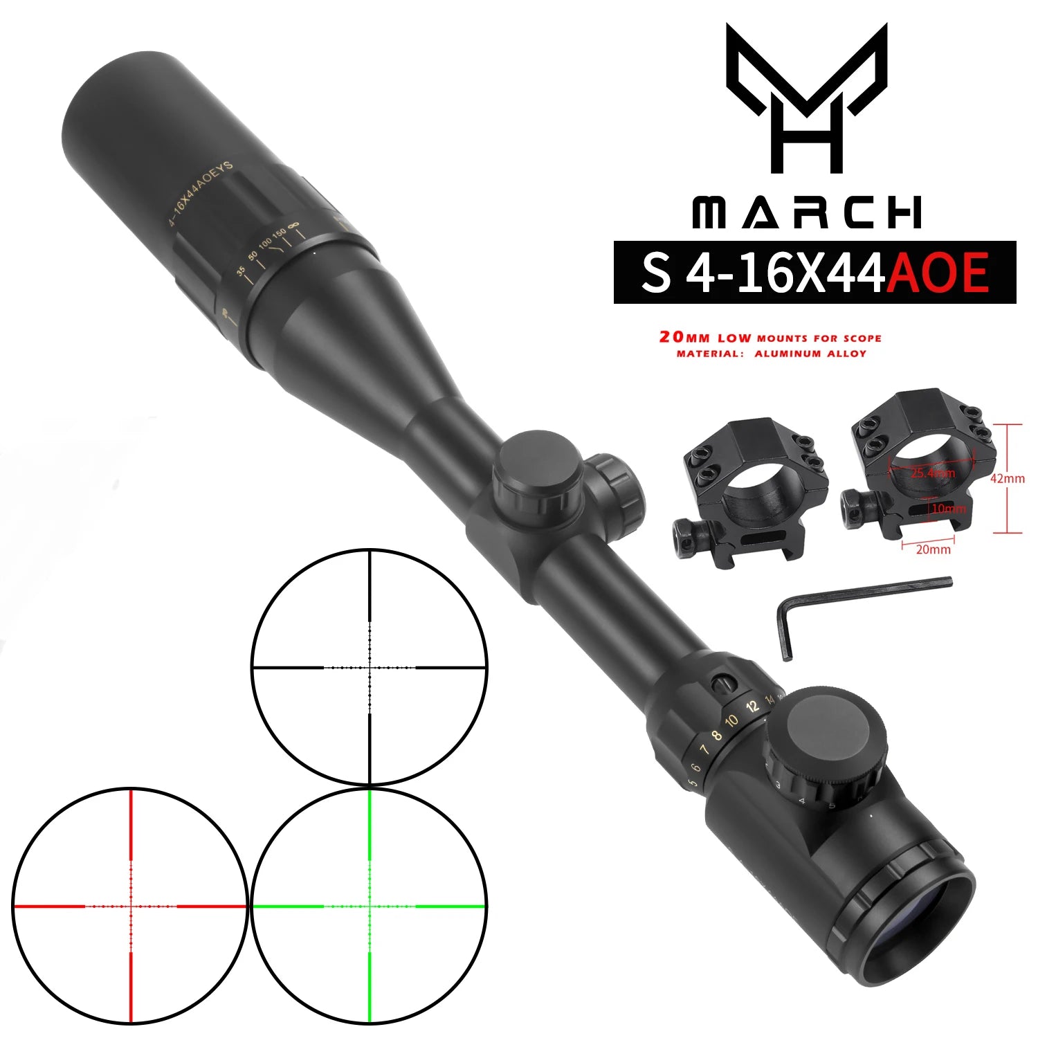 MARCH S 4-16×44 AOE Tactical Rifle Scope - Illuminated Variable Optic for Precision Hunting