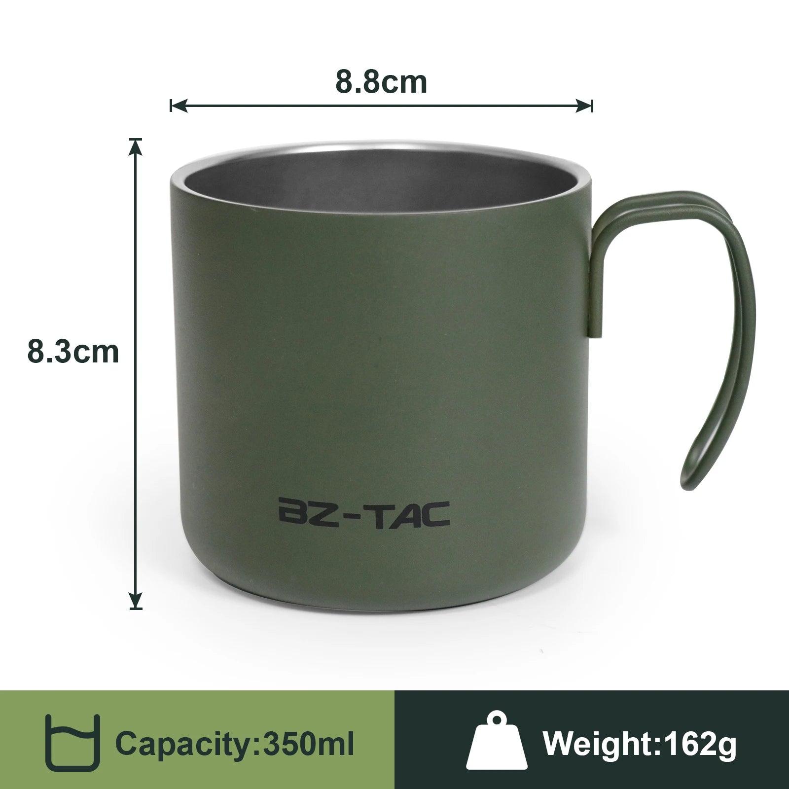 BZTAC Double Wall Coffee Mug – 350/500ml Matte Army Green Stainless Steel Cup for Outdoors