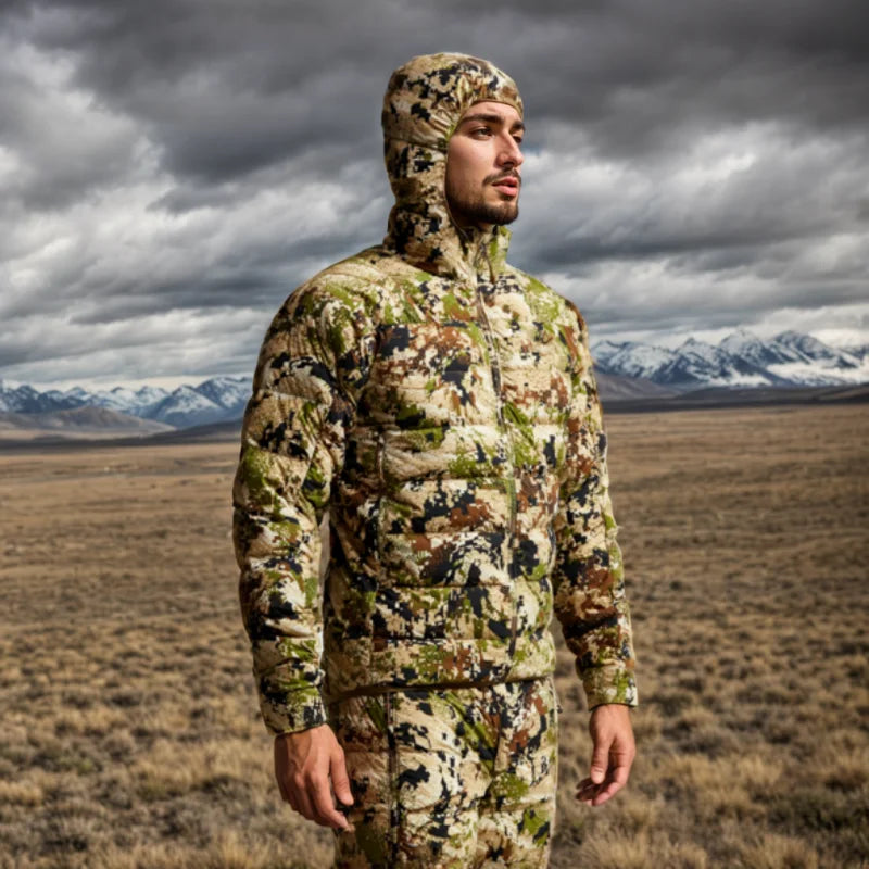 AINFAD Men's Kelvin Light Down Jacket - Winter Camouflage Fishing & Hunting Suit with WINDSTOPPER Technology