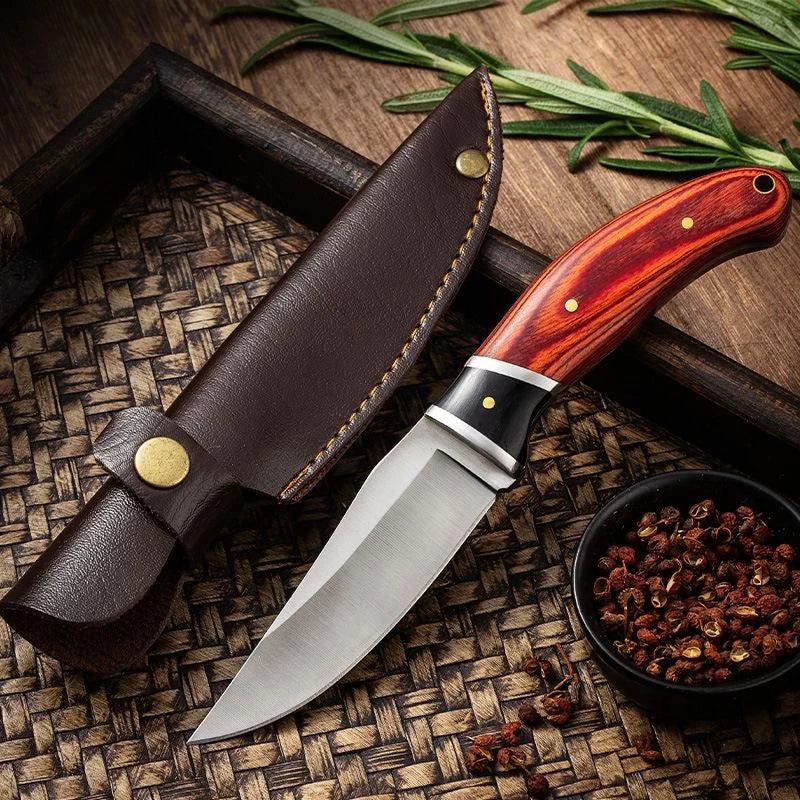 7.5-Inch Multi-Purpose Knife – Stainless Steel Blade & Coloured Wood Handle, Portable for Hunting