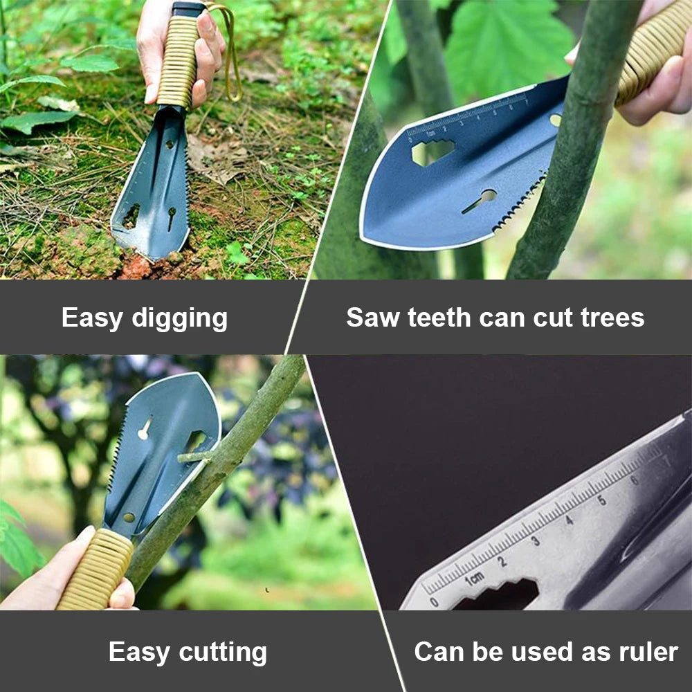 Stainless Steel Garden Trowel – Multi-Tool Camping Shovel with Paracord Handle and Pouch