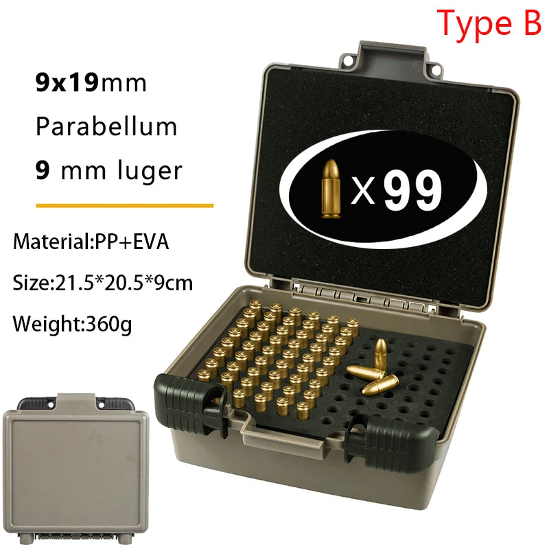 AIRSSON 9mm Ammunition Box – 50/99/216 Round Ammo Storage Case for Hunting & Shooting