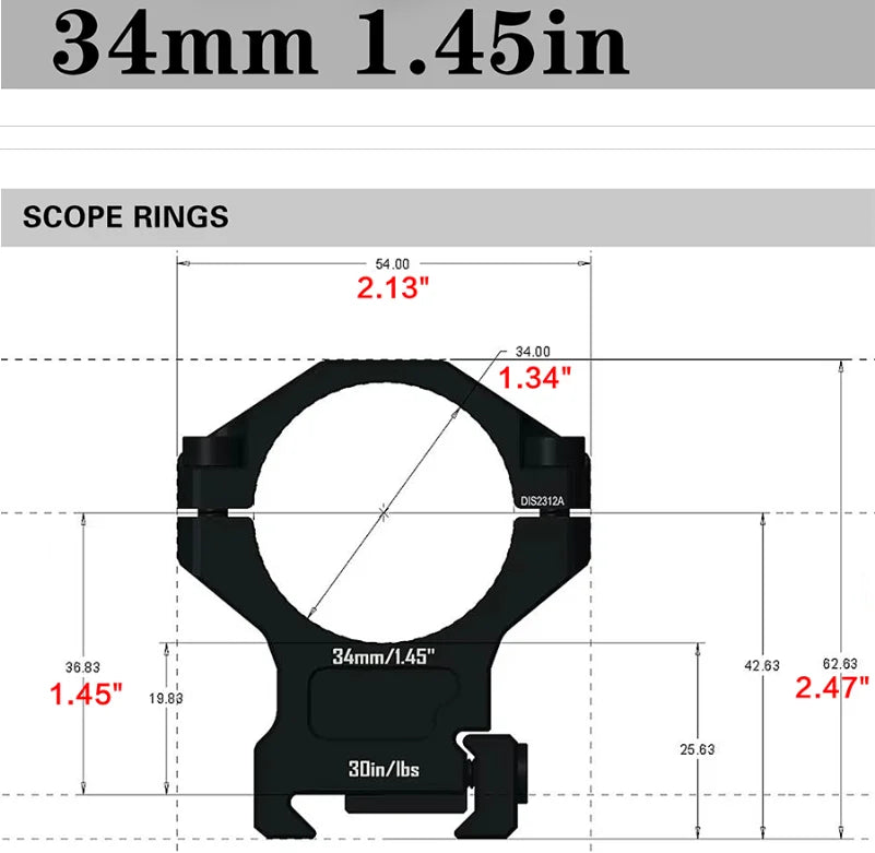 DISCOVERYOPT 7075 Series Aluminium Scope Rings - Medium Profile 34mm Mount for Picatinny Rail