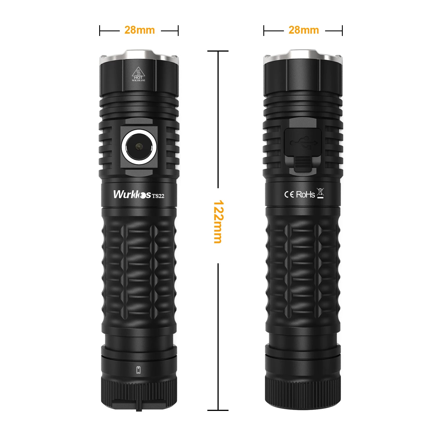 WURKKOS TS22 4500 Lumen USB-C Rechargeable EDC Flashlight with Magnetic Tail