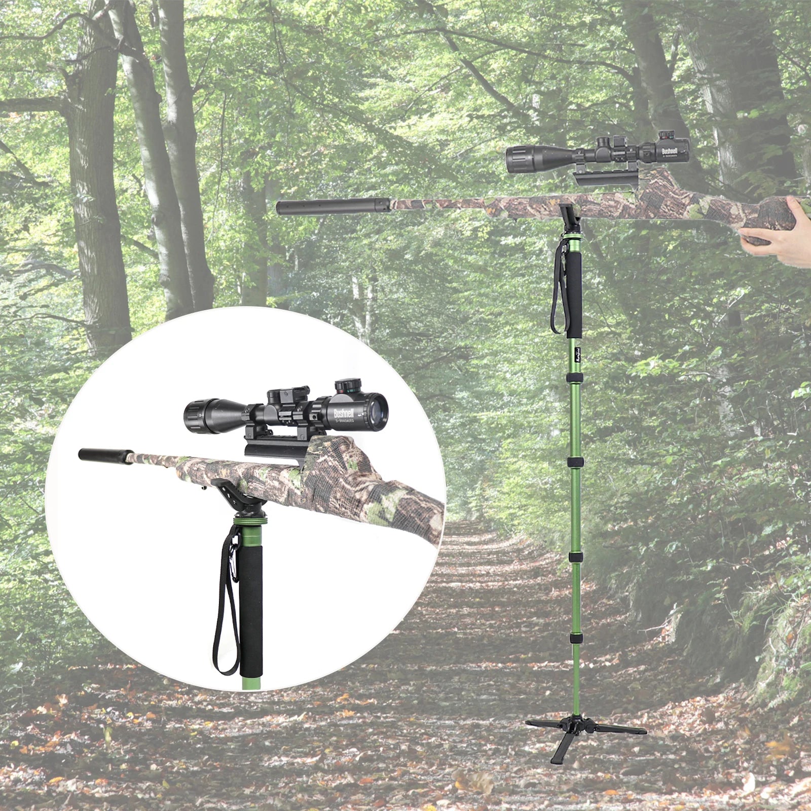 HUNTPAL Adjustable Aluminium Hunting Monopod – V Yoke Shooting Stick with Tripod Base