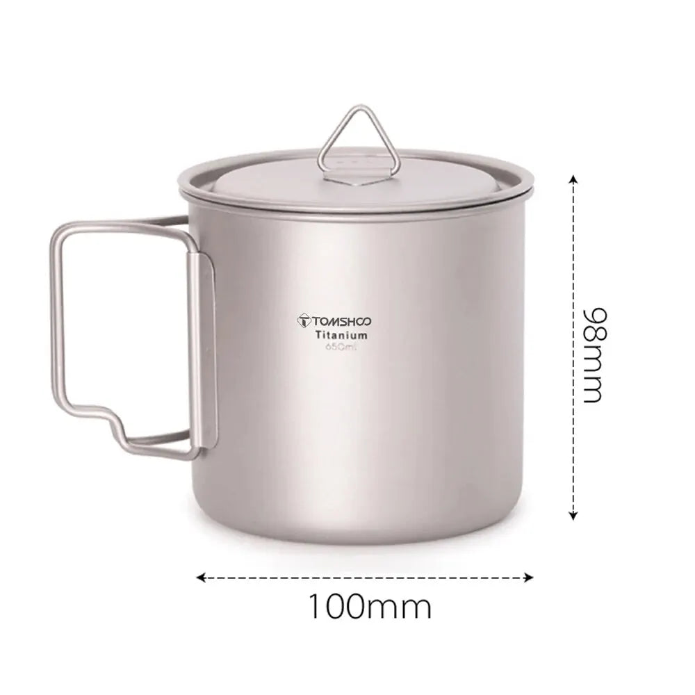 TOMSHOO Ultralight Titanium Cup Set – 2-Piece 450ml & 750ml Camping Mugs with Foldable Handles