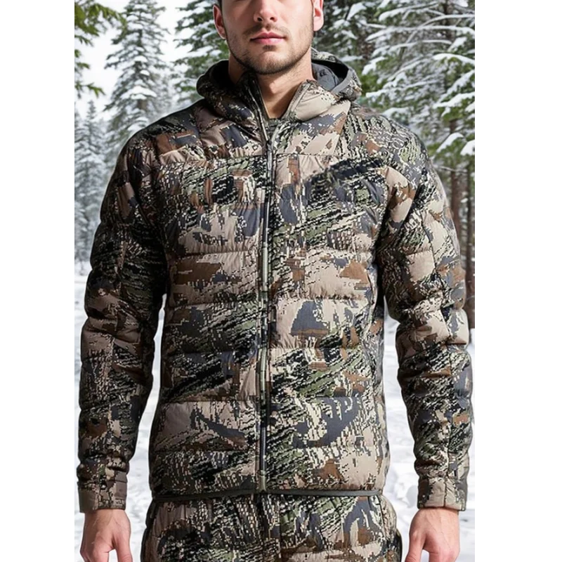 AINFAD Men's Kelvin Light Down Jacket - Winter Camouflage Fishing & Hunting Suit with WINDSTOPPER Technology