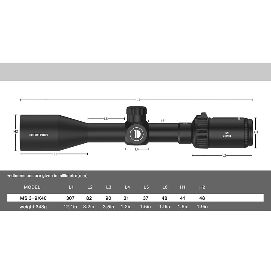 DISCOVERYOPT MS 3-9×40 Spring Riflescope - MOA Reticle Hunting Scope with Lockable Turrets