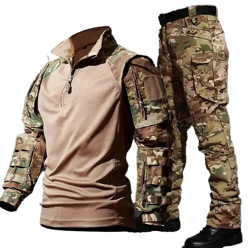 Men’s Outdoor Tactical Hunting Set – Waterproof Camo Sweatshirt & Cargo Pants, Durable, Pockets