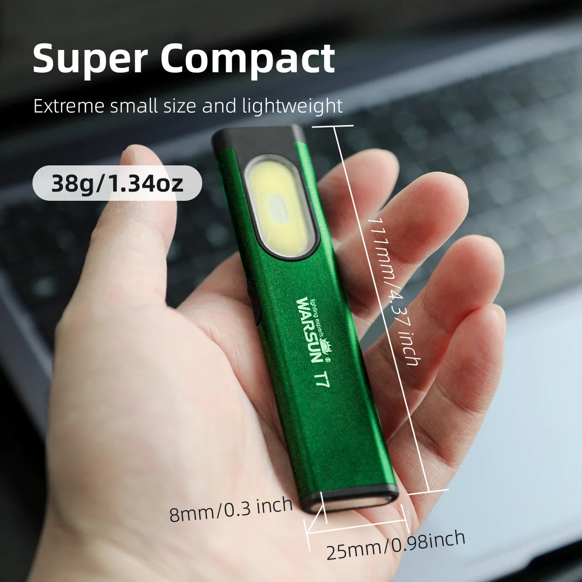 WARSUN T7 GREEN 800 Lumen USB-C Rechargeable Keychain Flashlight with Magnet