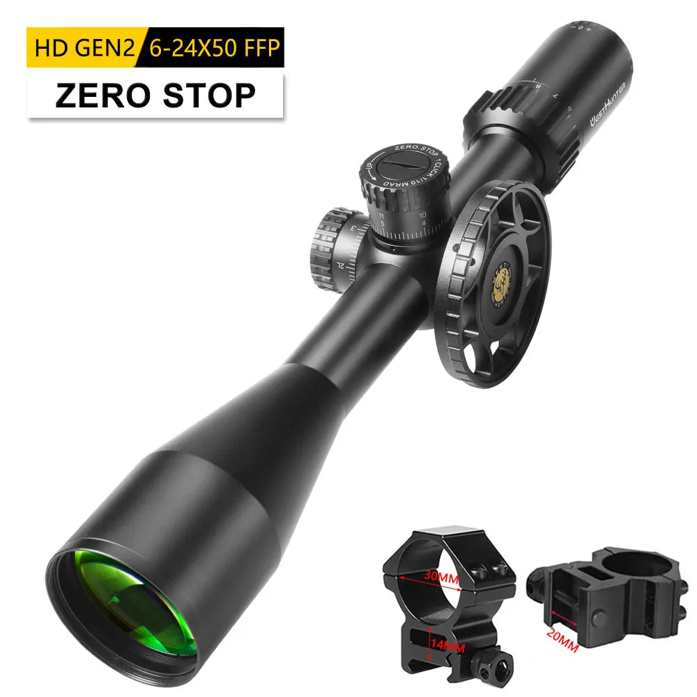 WESTHUNTER HD Gen2 6-24x50 FFP Riflescope – Long Range Scope with Zero Reset/Stop