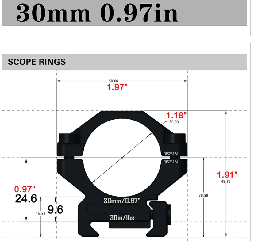 DISCOVERYOPT 7075 Series Aluminium Scope Rings - Medium Profile 34mm Mount for Picatinny Rail