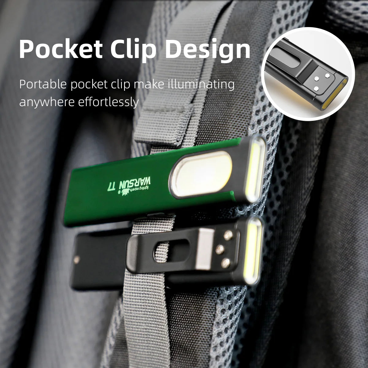 WARSUN T7 GREEN 800 Lumen USB-C Rechargeable Keychain Flashlight with Magnet