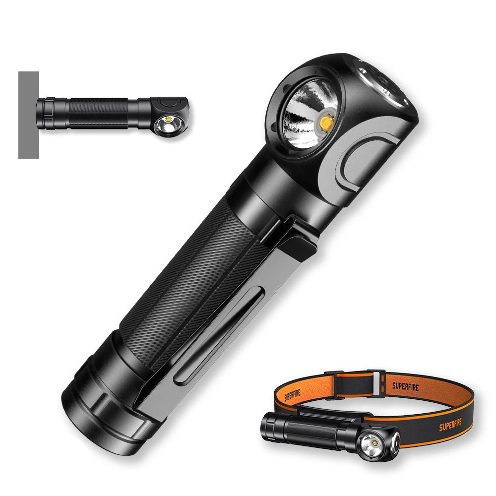 SUPERFIRE TH04 LED Headlamp – Type-C Rechargeable, 90° Adjustable, Magnetic Tail