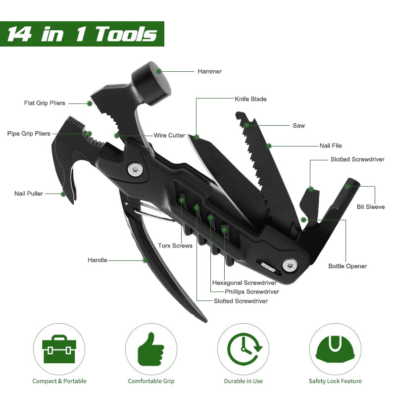 MAARTEN 12-in-1 Multifunctional Hammer Tool for Camping & Survival