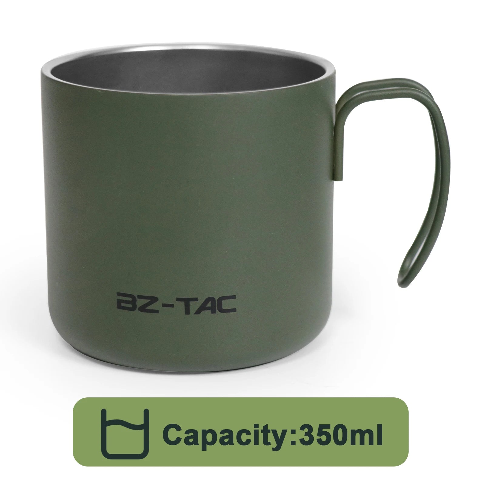 BZTAC Double Wall Coffee Mug – 350/500ml Matte Army Green Stainless Steel Cup for Outdoors