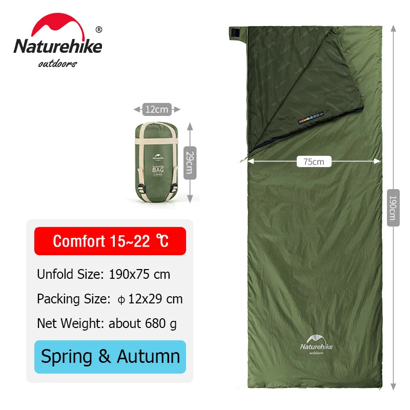 NATUREHIKE LW180 Ultralight Cotton Sleeping Bag for Spring Summer Camping Hiking Outdoor