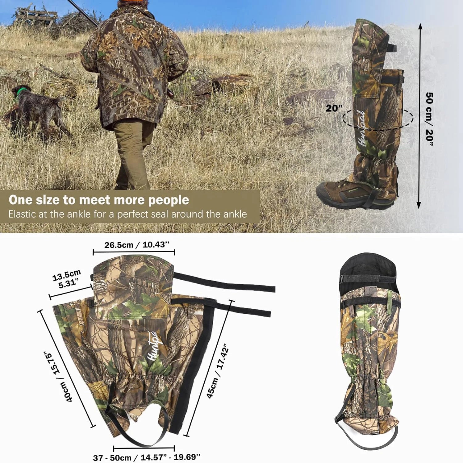 Camouflage Waterproof Leg Gaiters – Oxford Fabric Knee Covers with Straps for Hunting & Camping