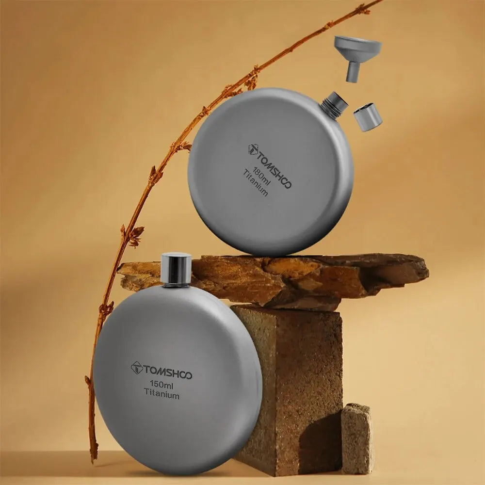 TOMSHOO Titanium Flask – Lightweight Alcohol Flask with Funnel for Camping & Travel