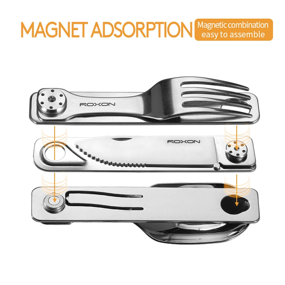 ROXON 3-in-1 Camping Cutlery Set – Detachable Knife, Fork, and Spoon