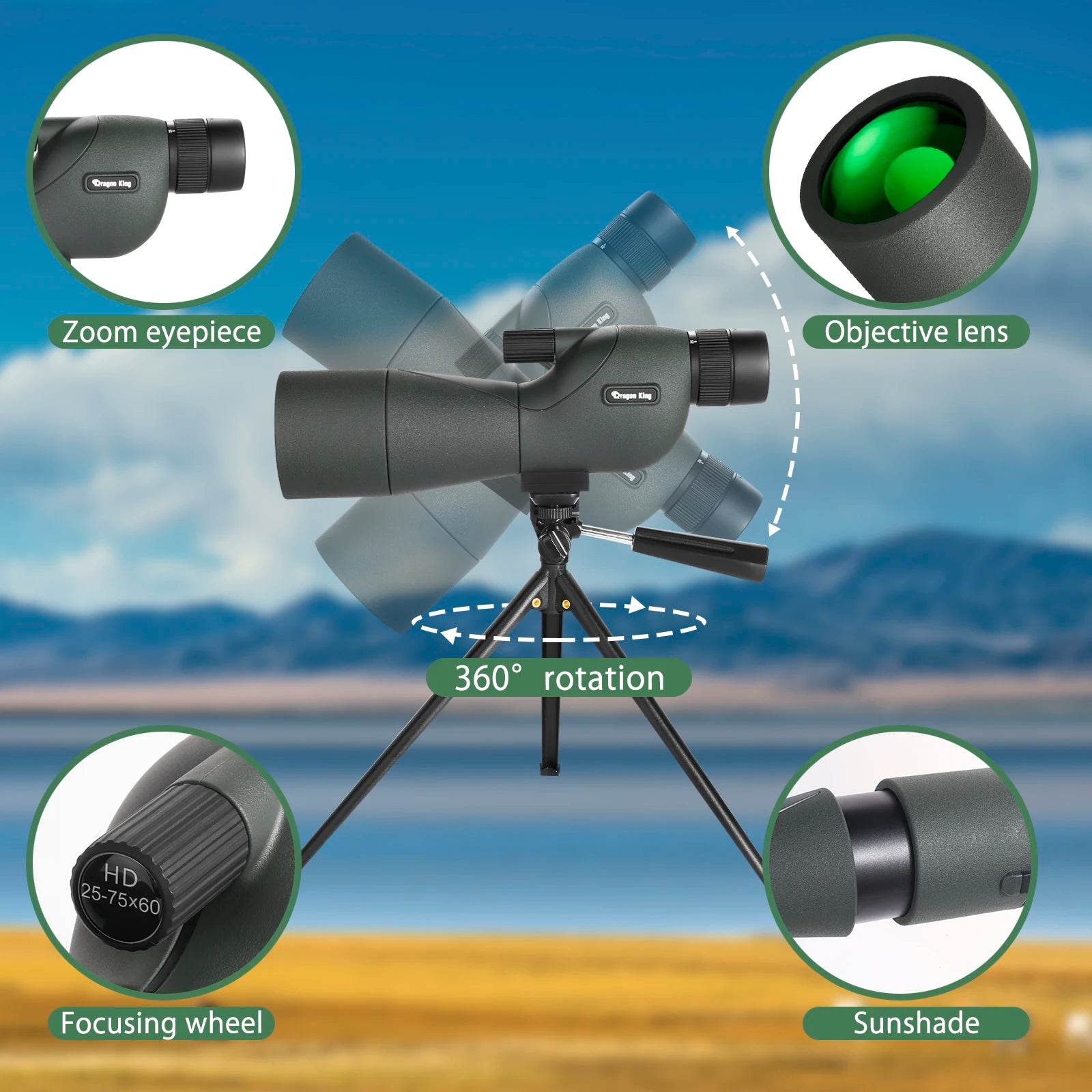 XIYEAR LG70 25-75x60 Spotting Scope with Tripod for Bird Watching