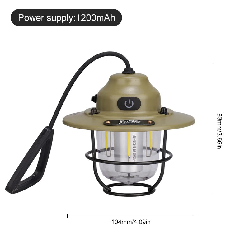 WESTTUNE Portable Camping Lantern – Retro Hanging Waterproof Light with Dimmable 1200mAh Battery