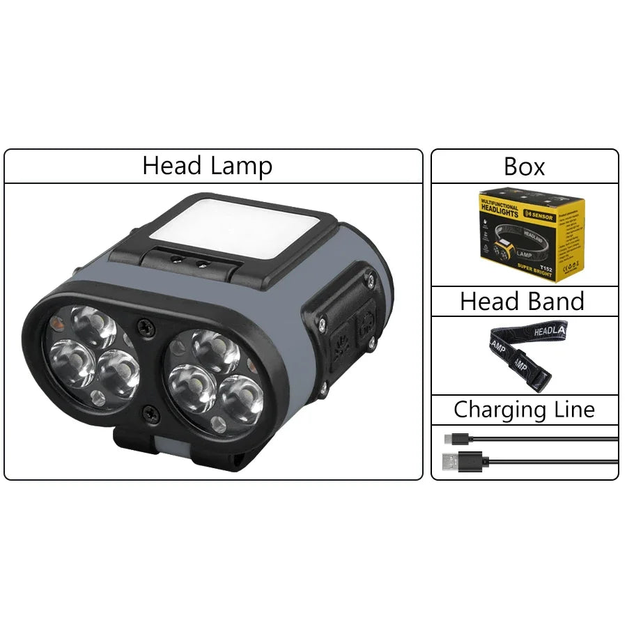 KDULIT 450LM Sensor LED Headlamp – USB Rechargeable Head Torch for Camping & Fishing