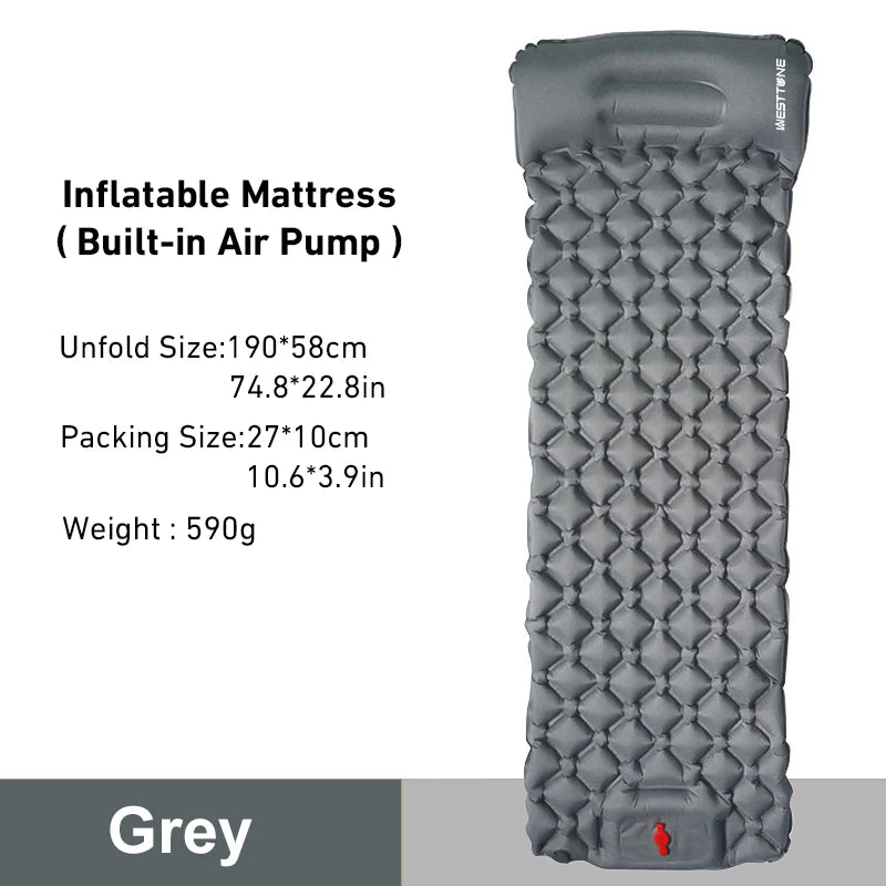 WEST TUNE Camping Inflatable Mattress Ultralight with Built-in Pump and Pillow