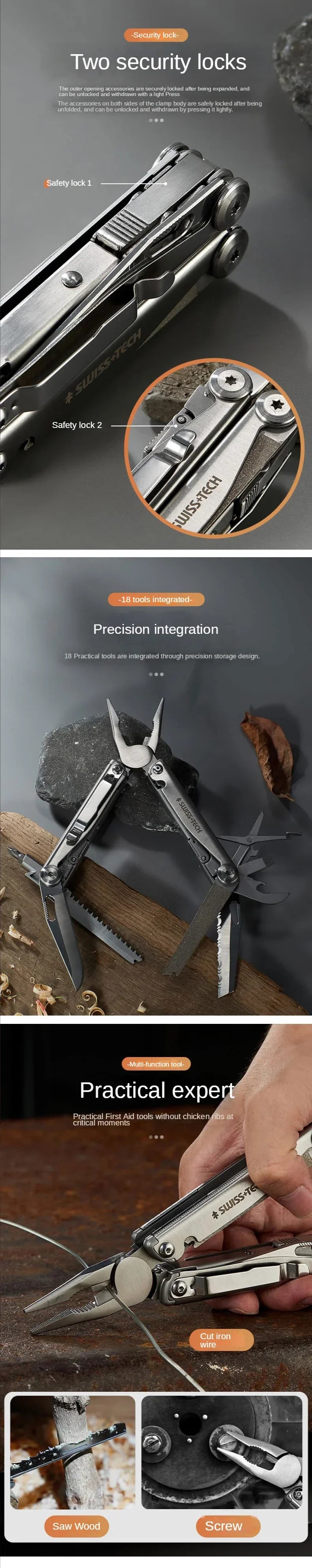 SWISS TECH 18-in-1 Multitool Folding Pliers Pocket Knife