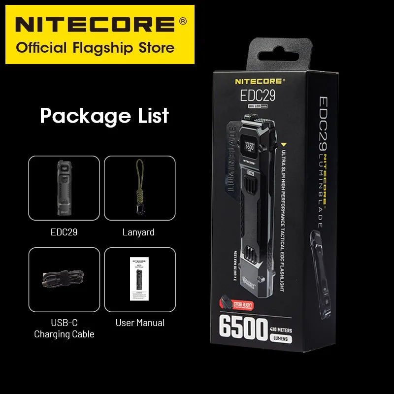 NITECORE EDC29 6500 Lumen Ultra-Slim USB-C Rechargeable Tactical Flashlight