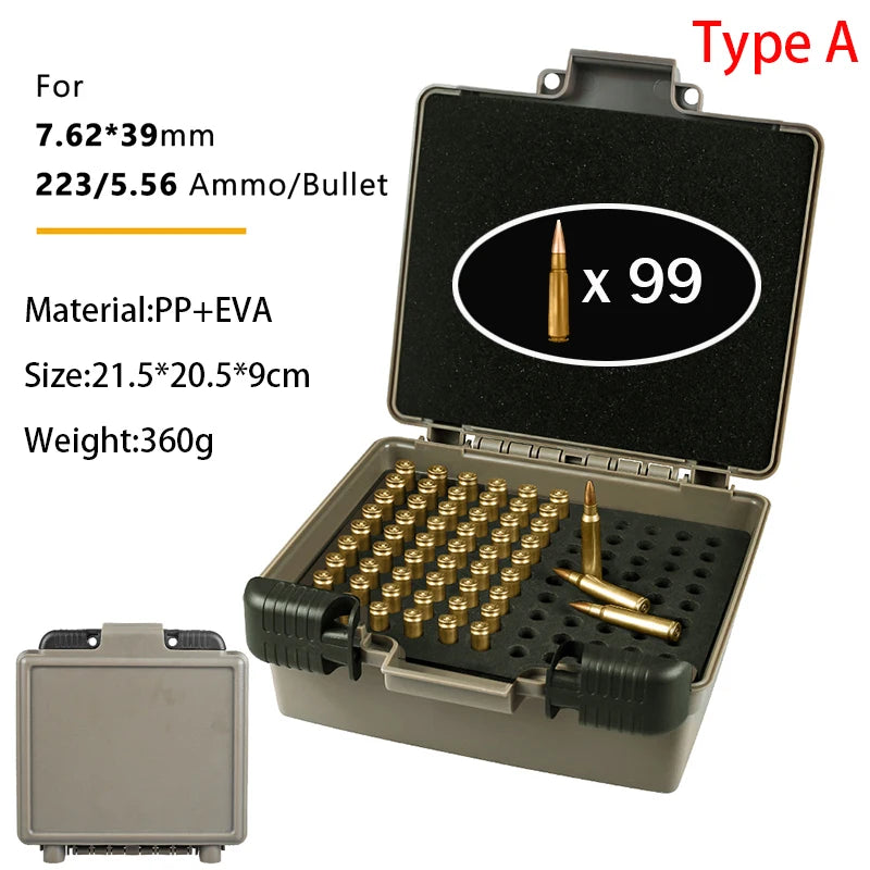 AIRSSON Bullet Box – 50/99 Round Ammo Storage Case for 9mm, .223/5.56mm, 7.62x39mm