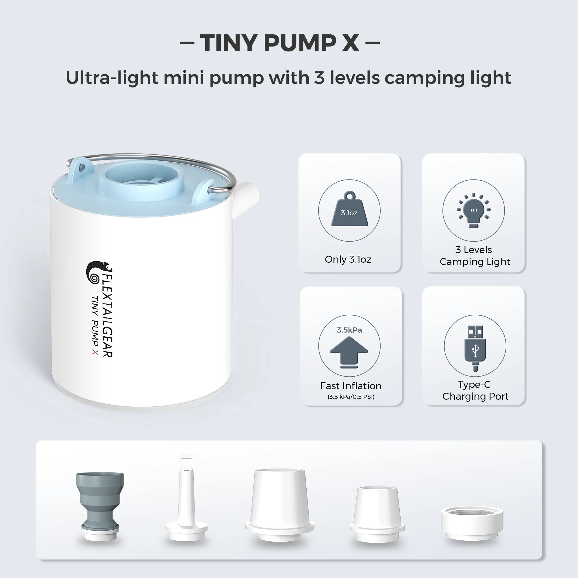 FLEXTAILGEAR Tiny Pump X Portable Rechargeable Air Pump for Camping and Travel