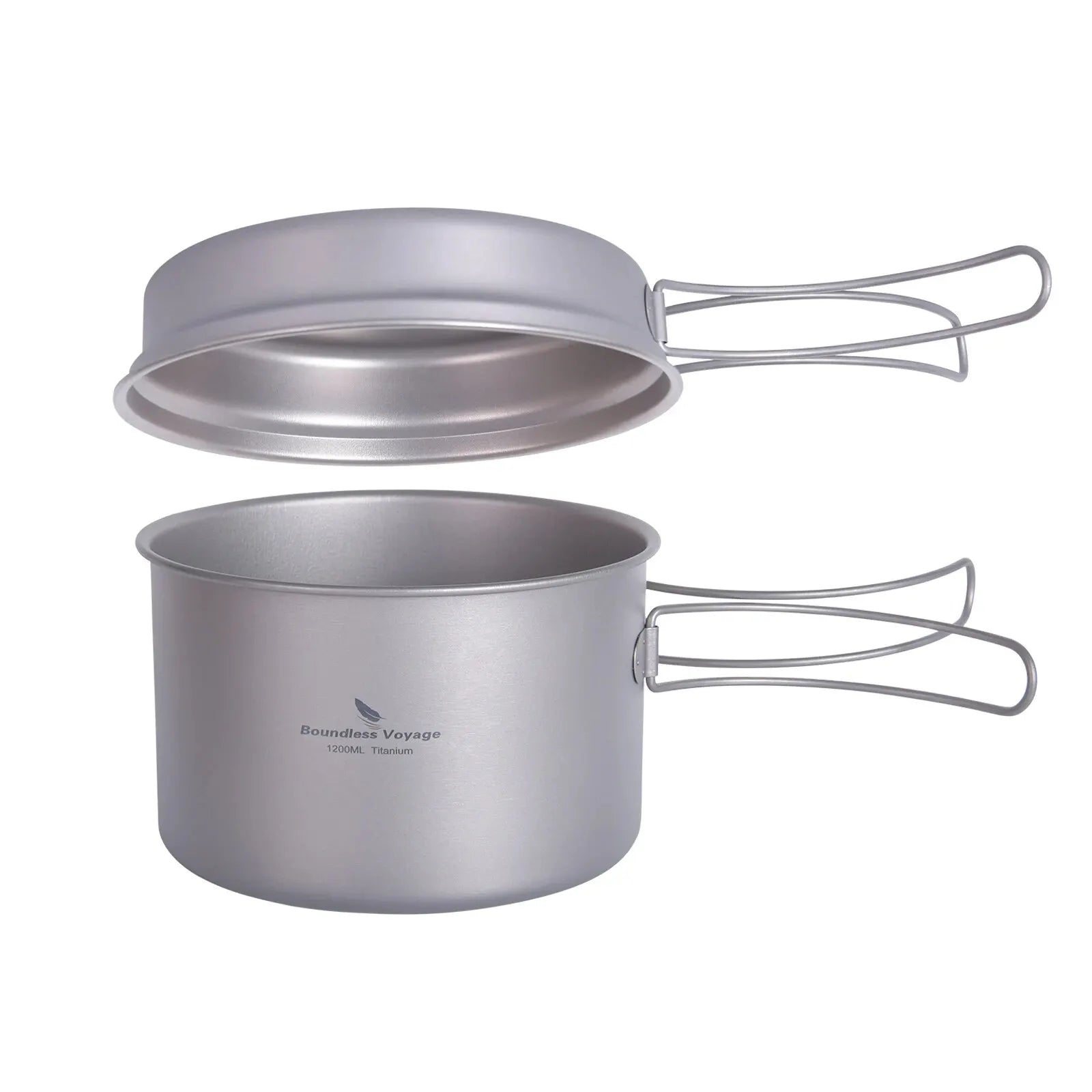 BOUNDLESS VOYAGE Titanium Pot & Pan Set – Lightweight Folding Handle Camping Cookware