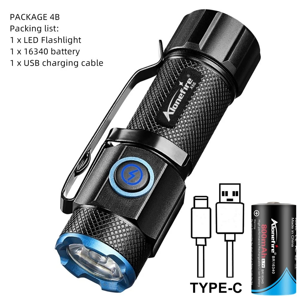 ALONEFIRE X66 Mini 6500K High-Brightness P50 LED Flashlight – USB Rechargeable