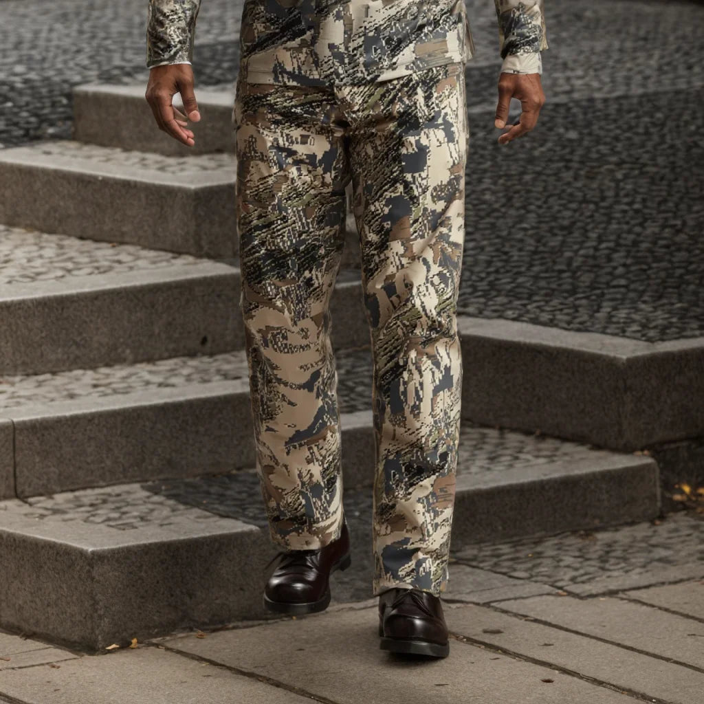 AINFAD Men's Dew Point Rain Pants - Windproof Camouflage Hunting Pants with Silent Waterproof Technology