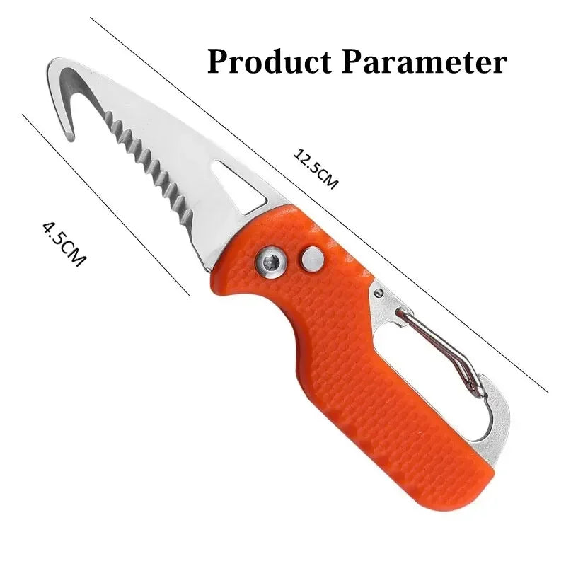 DUTRIEUX Portable Folding Knife Keychain with Serrated Hook for Camping