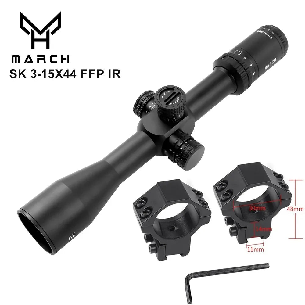 MARCH SK 3-15×44 FFP Tactical Rifle Scope - First Focal Plane Illuminated Optic for Long Range Hunting
