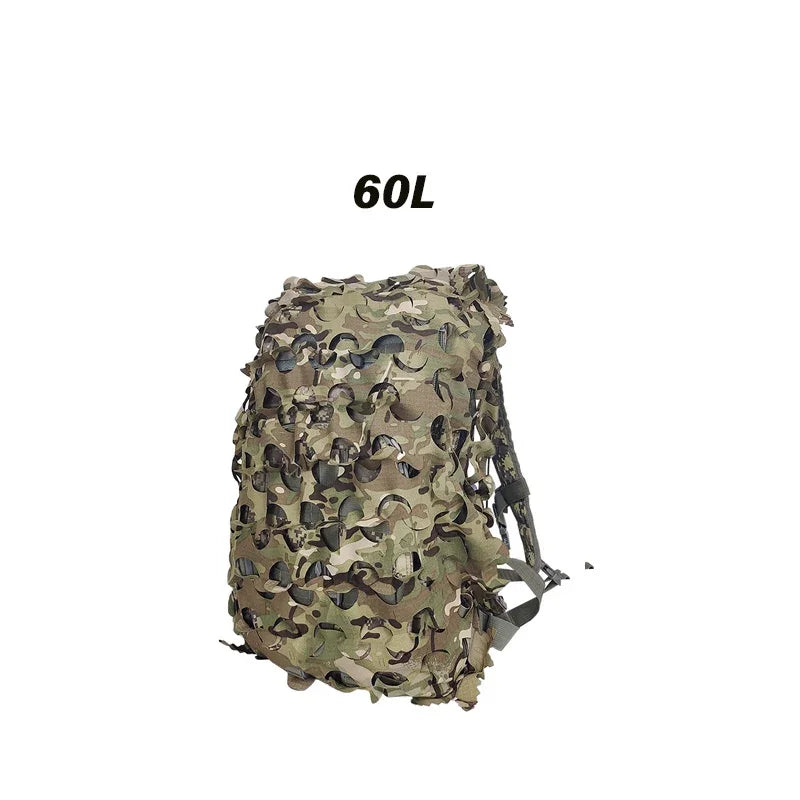 3D Camo Net Backpack Cover – Laser Cut Camouflage for Hunting & Paintball (60L/80L)