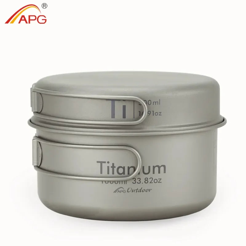 APG Ultralight Titanium Camping Cookware Set – Lightweight Folding Handle Pan & Bowl