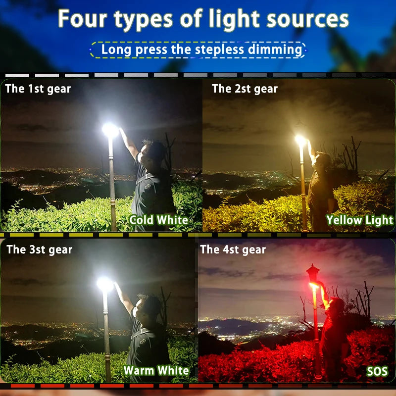 MOSLIGHTING Solar Charging Camping Lantern - 80W LED with Magnetic Base & Zoom Torch