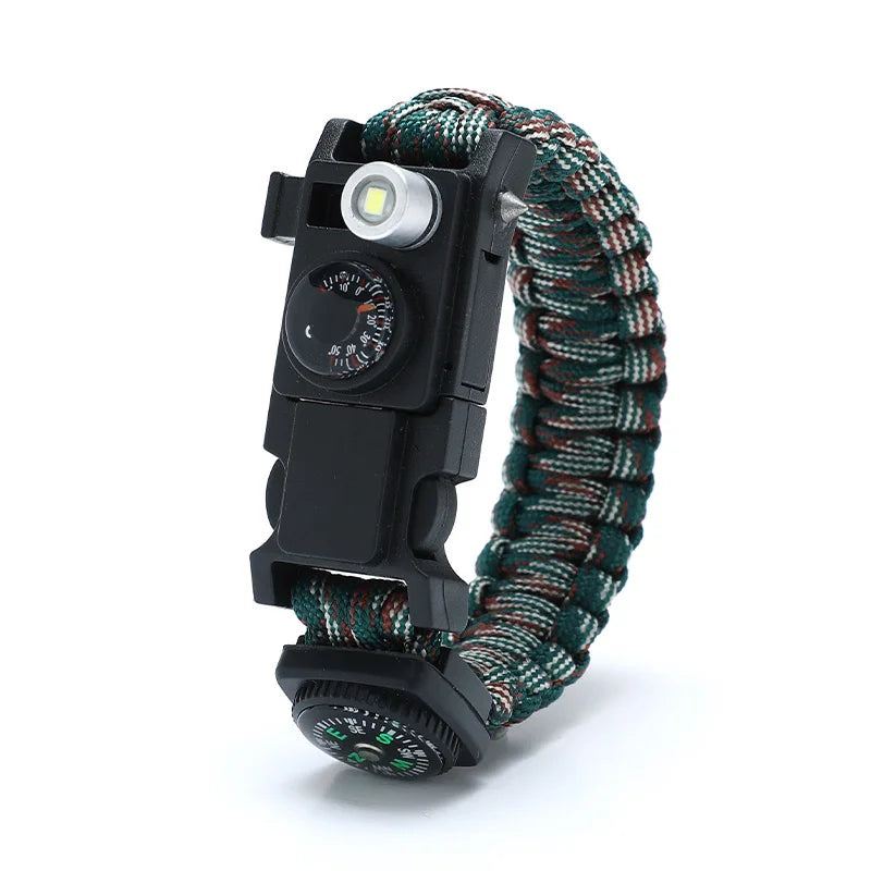 Waterproof Multi-function Outdoor First Aid Kit – Paracord Bracelet with Compass & LED Light