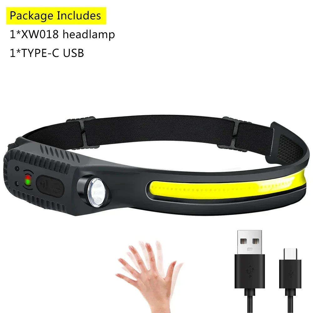 KDULIT COB LED Sensor Headlamp – USB Rechargeable 1200mAh 5-Mode Waterproof Flashlight