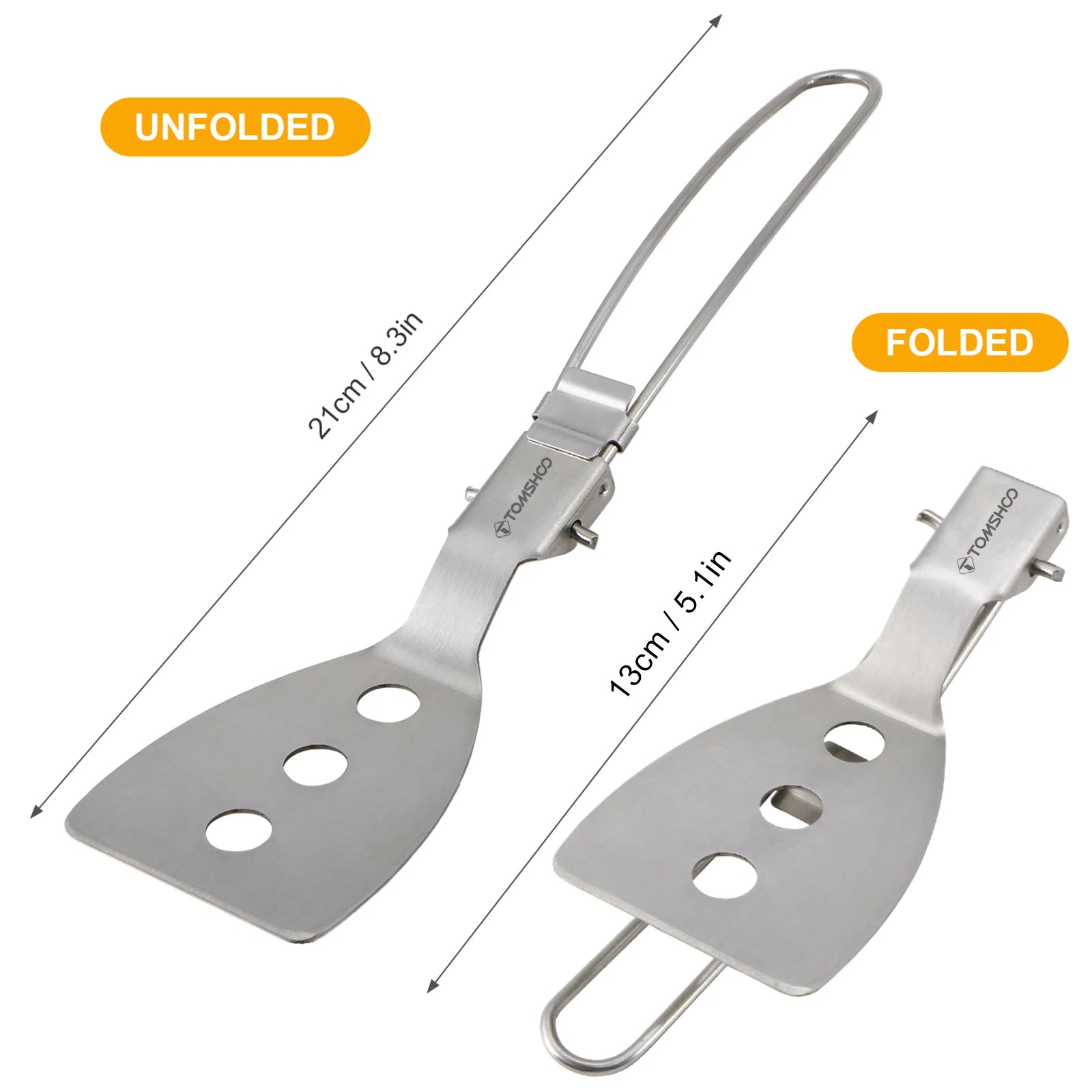 TOMSHOO Stainless Steel Folding Spatula – Compact Cooking Turner for Camping & BBQs